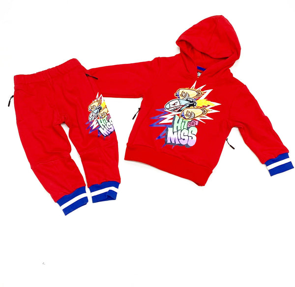 BKYS (kids red “hit or miss jogging set)