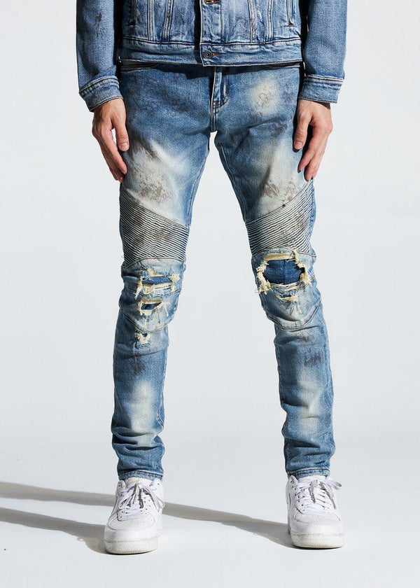 Crysp Denim (blue/sand biker wash jean -110