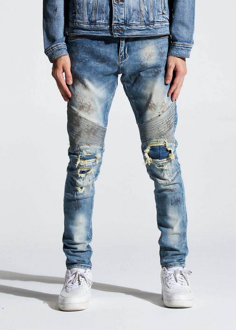 Crysp Denim (blue/sand biker wash jean -110