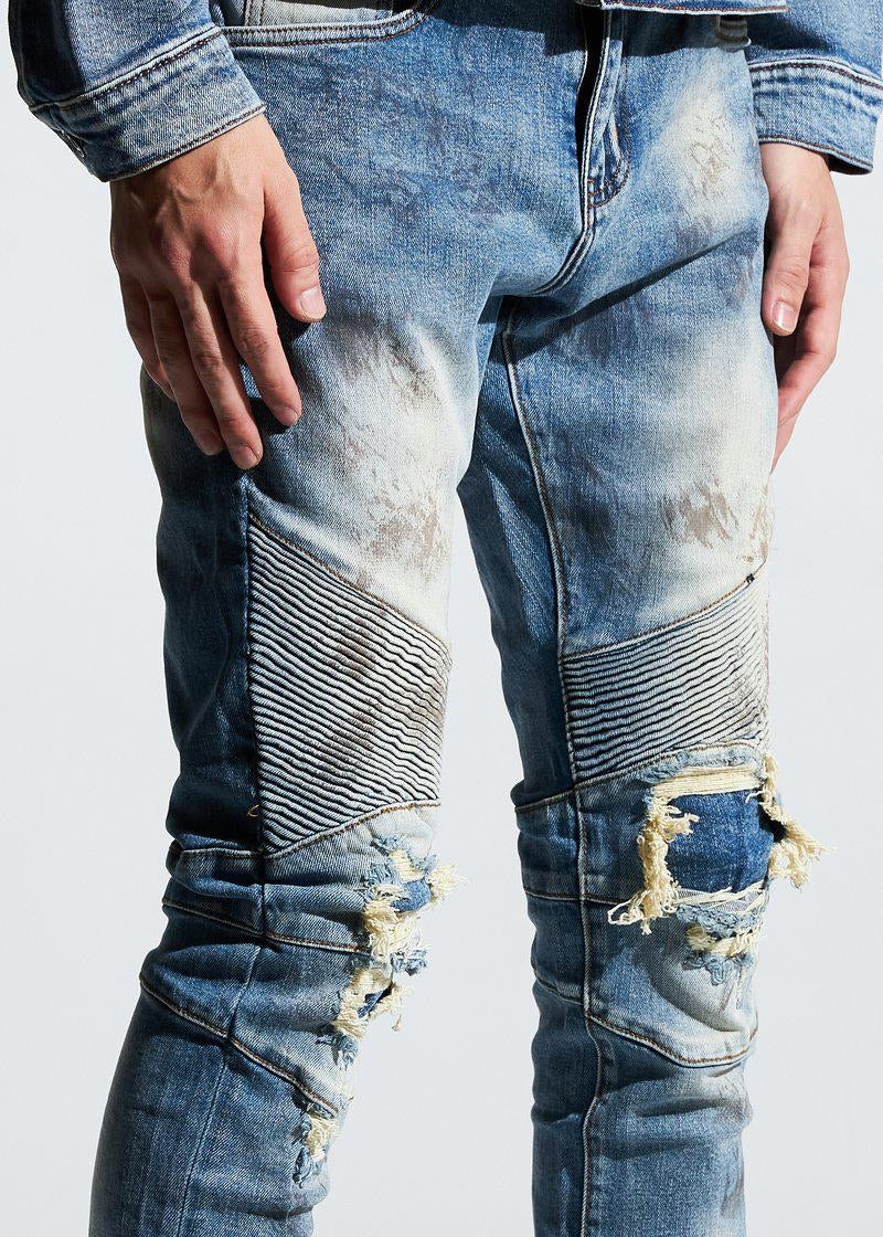 Crysp Denim (blue/sand biker wash jean -110