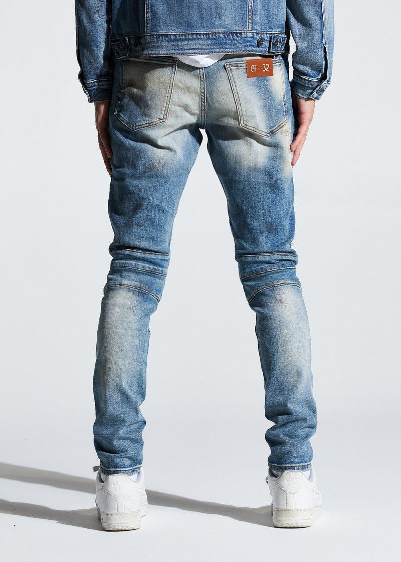 Crysp Denim (blue/sand biker wash jean -110