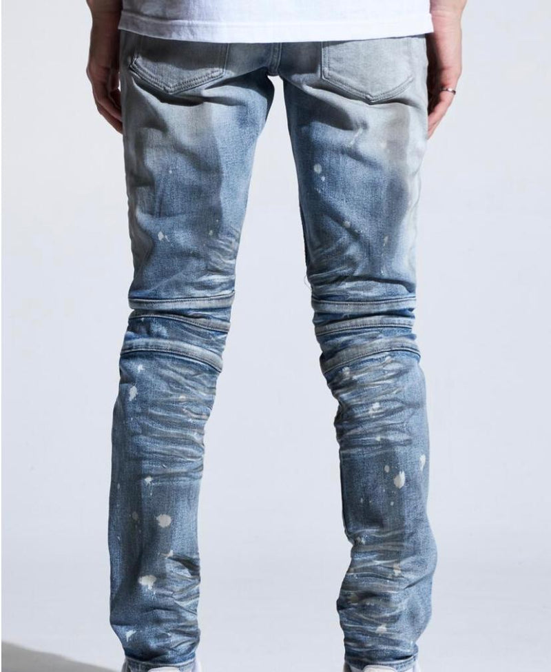 Crysp denim (blue sky walker dirty indigo biker jean -107)