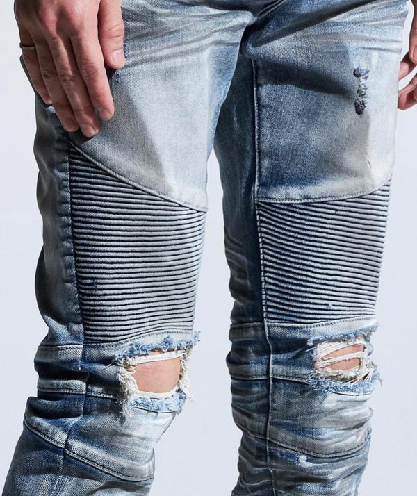 Crysp denim (blue sky walker dirty indigo biker jean -107)