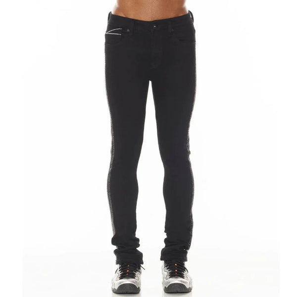 cult of individuality (black punk super skinny black stripe jean)