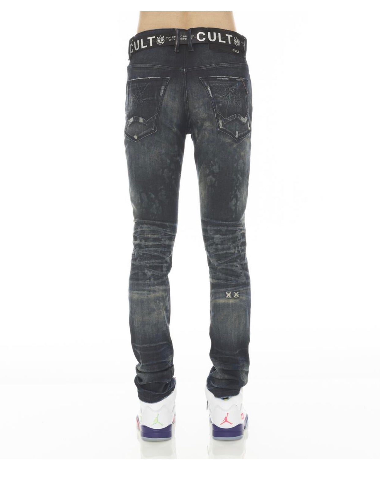 Cult of individuality (blue neko pink  super skinny stretch acai belt jean)