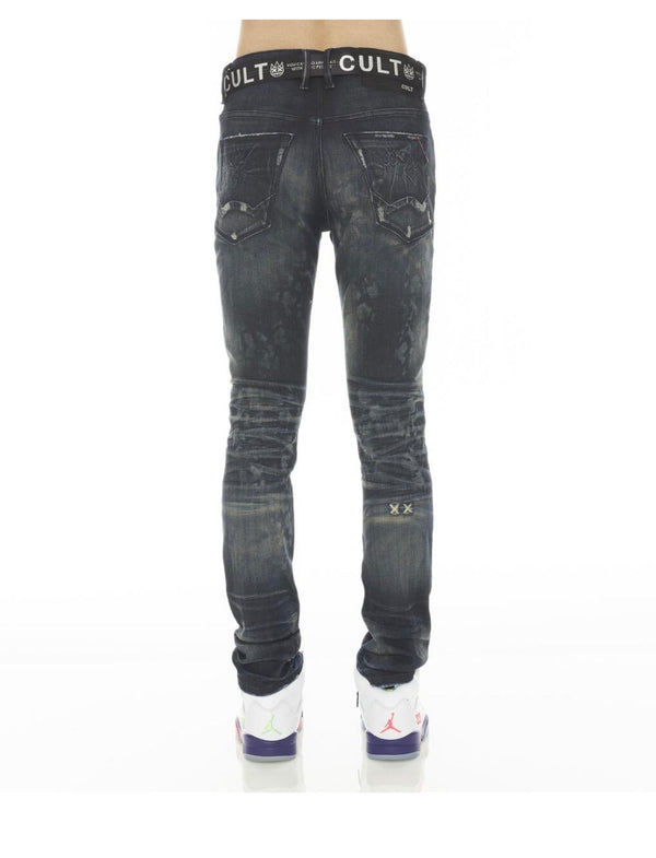 Cult of individuality (blue neko pink  super skinny stretch acai belt jean)