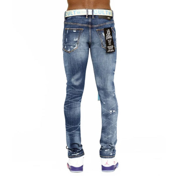 Cult of individuality (blue Roman punk super skinny belt jean)