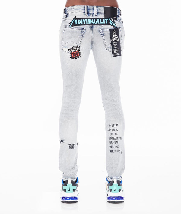 Cult of individuality (light blue graffiti super skinny denim jean)