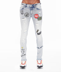 Cult of individuality (light blue graffiti super skinny denim jean)