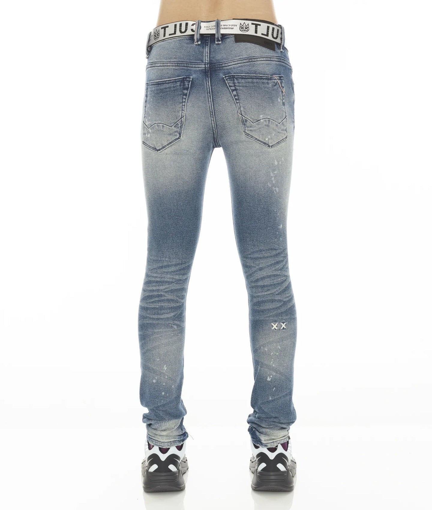 Cult of individuality (punk super skinny stretch white belt in basil jean)