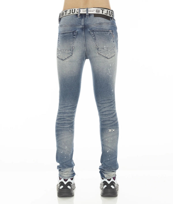 Cult of individuality (punk super skinny stretch white belt in basil jean)