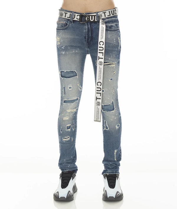 Cult of individuality (punk super skinny stretch white belt in basil jean)