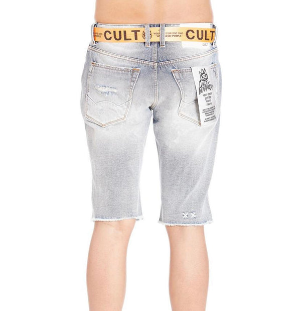 Cult of individuality (bleached/orange rocker belt denim short)