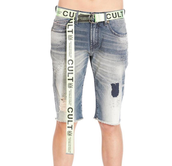 Cult of individuality (blue/green moss rocker belt denim short)