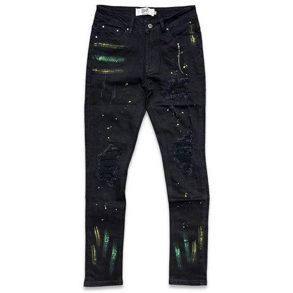 Dna premium (black/yellow /green cut crystal cut wash jean)