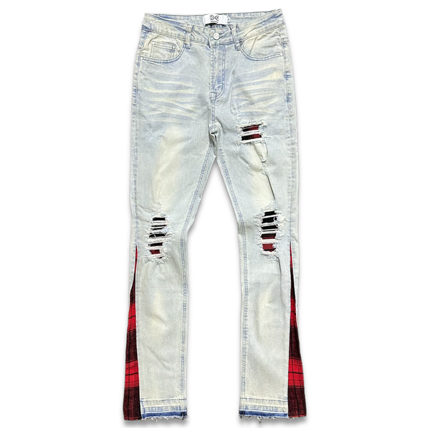 Dna premium (light blue /black & red handcraft skinny denim jean )