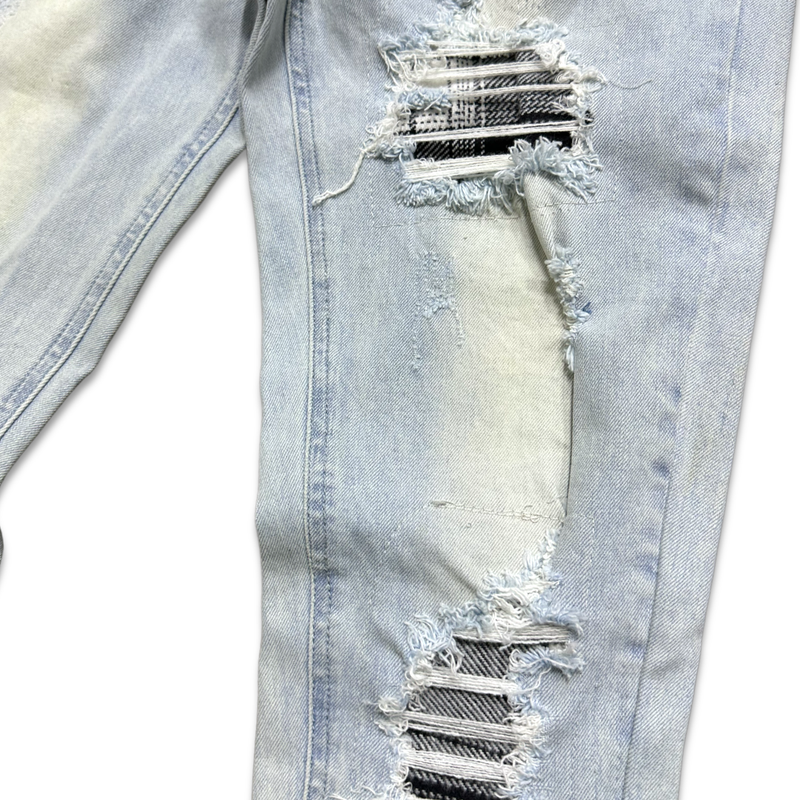 Dna premium (light blue /black & white handcraft skinny denim jean)