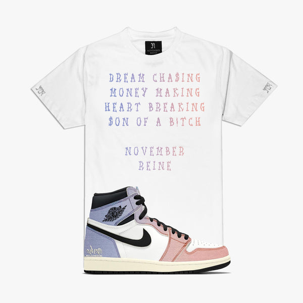 November Reine ("Dream Chasing" White/Purple Pink Blend T-Shirt)