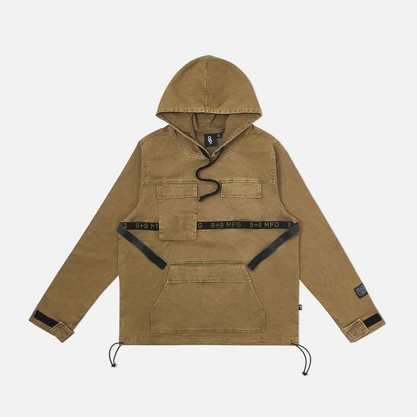 Eight & nine (olive strapped up vintage wash hoodie)