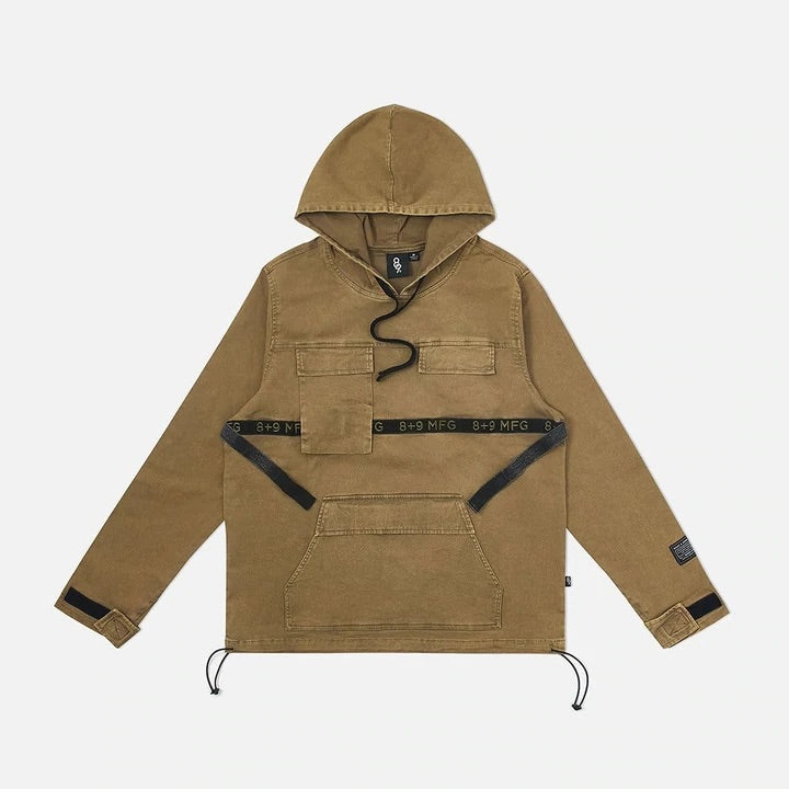 Eight & nine (olive strapped up vintage wash hoodie)