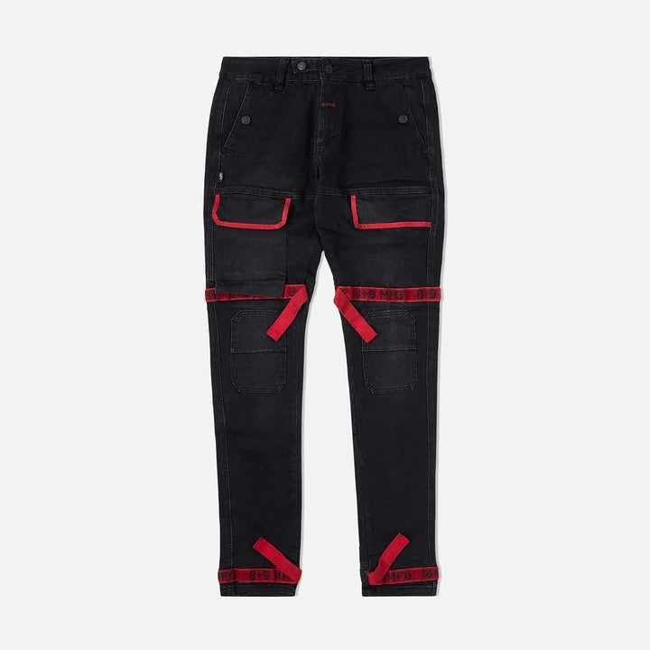 Eight & nine (black/red trapped slim utility wash jean)