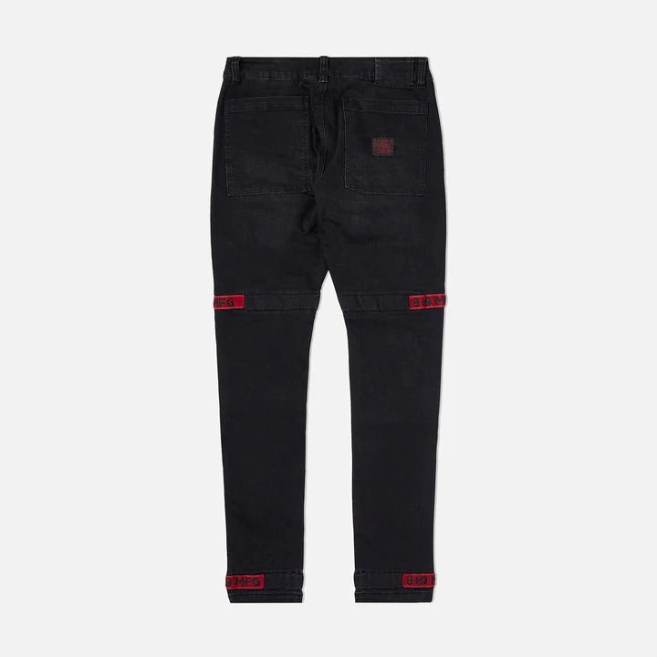 Eight & nine (black/red trapped slim utility wash jean)