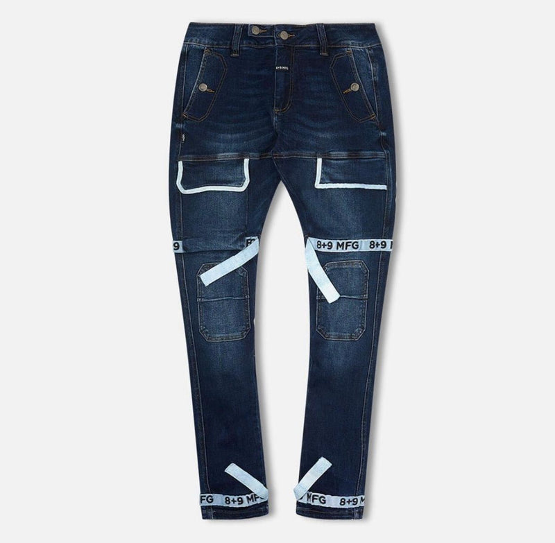 Eight & nine (blue/sky blue strapped slim utility wash jean)