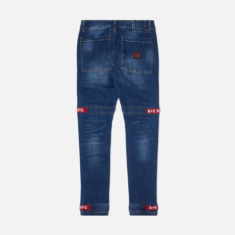 Eight & nine (dark blue / red strapped slim utility wash jean)