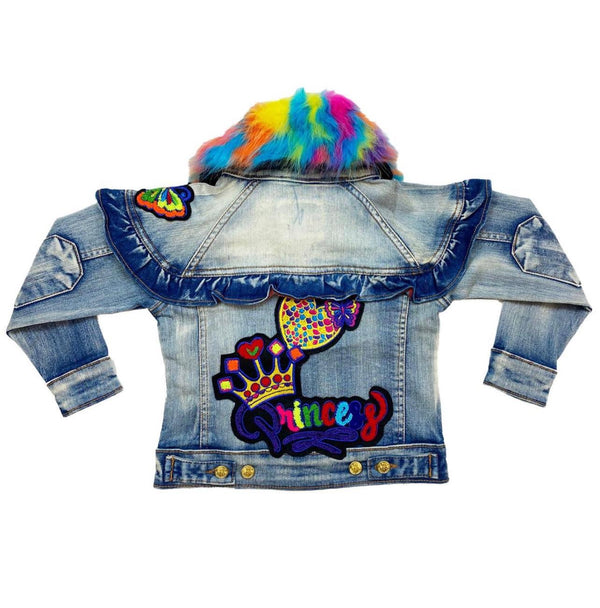 Elite denim (girls kids tan rainbow furry jacket)