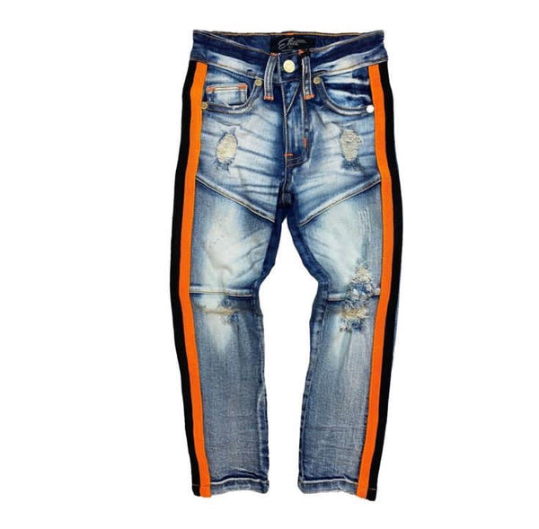 Elite denim  (kids blue/orange/black stripe jean)