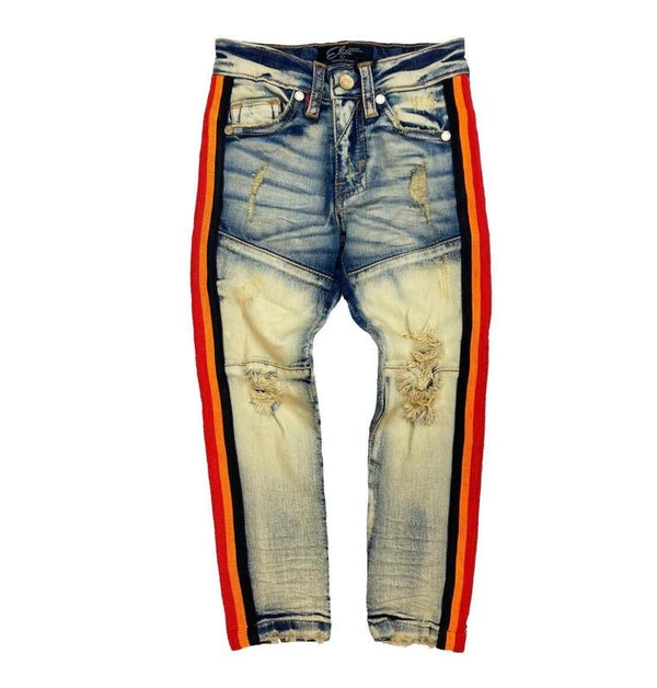 Elite denim (kids blue/orange/red stripe jean)