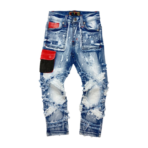 Elite denim (kids blue/red gamer jean)