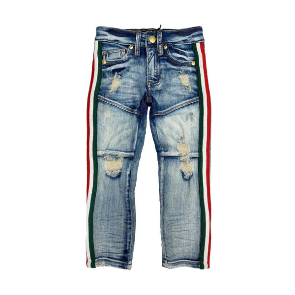 Elite denim (kids Dark green /red stripes jeans)