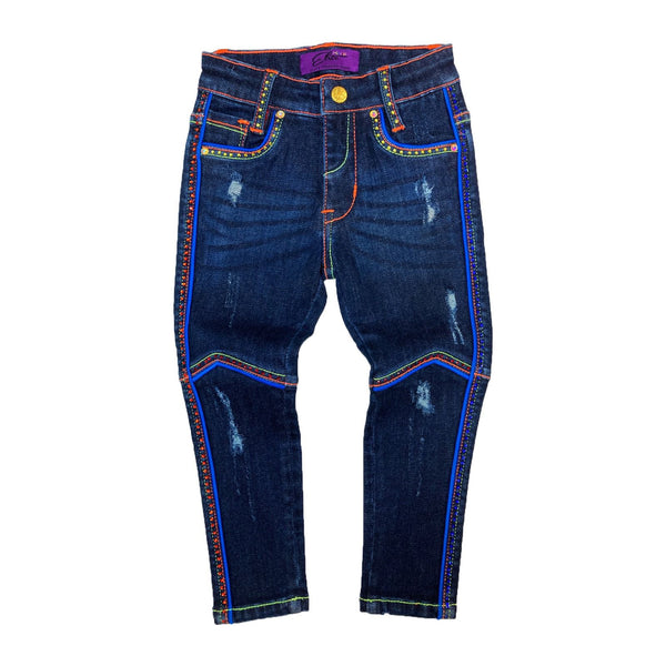 Elite denim (kids girls dark blue/multi cut jean)