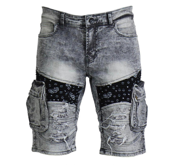 Focus (light grey cut biker bandanna wash short )