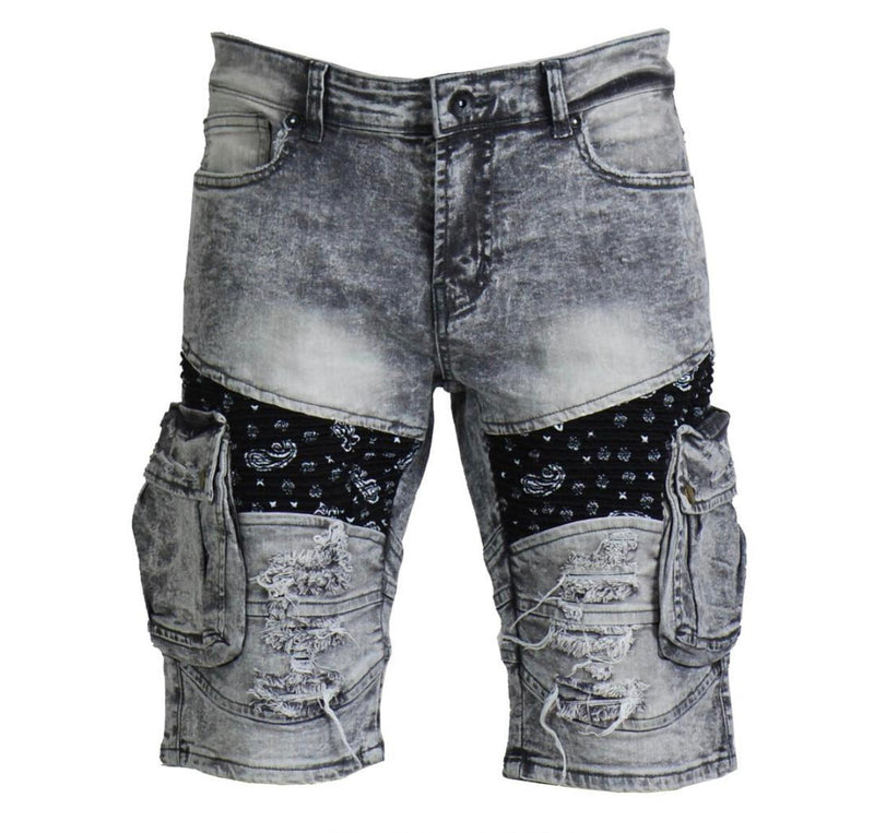 Focus (light grey cut biker bandanna wash short )