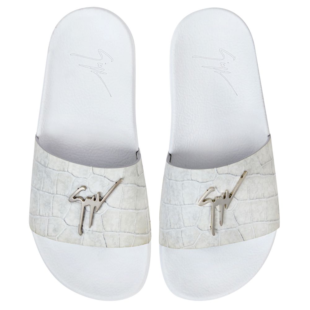 giuseppe zanotti (female Off-white crocodile-print leather Slides)