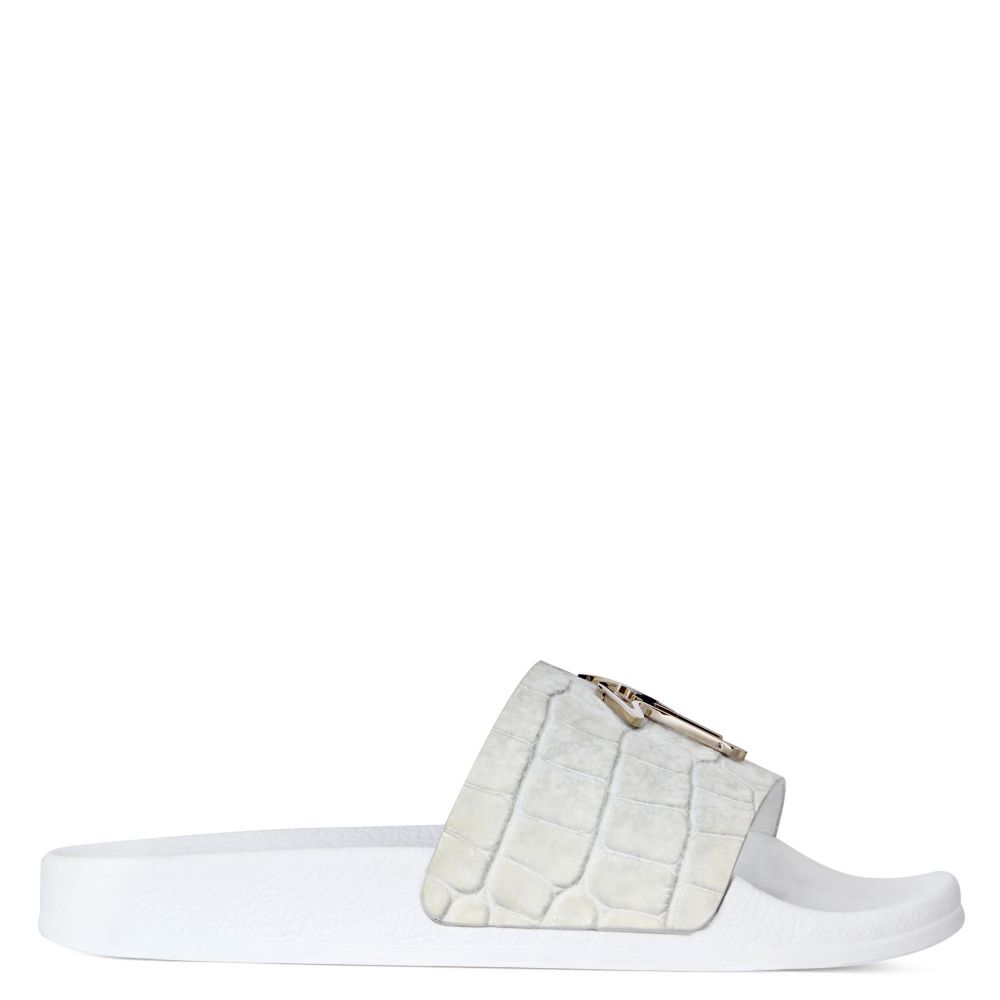 giuseppe zanotti (female Off-white crocodile-print leather Slides)