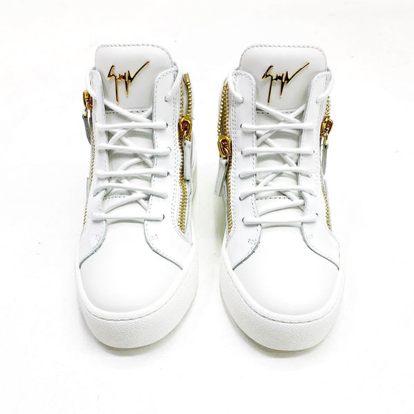 Giuseppe zanotti (female white/gold kriss mid top sneaker) loop