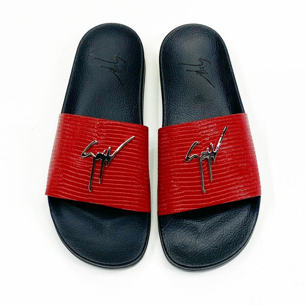 GIUSEPPE ZANOTTI (red/Sliver leather slides)