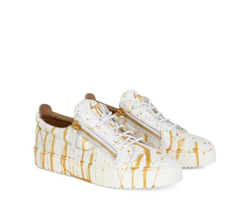 Giuseppe zanotti (white/gold Frankie low top sneaker)