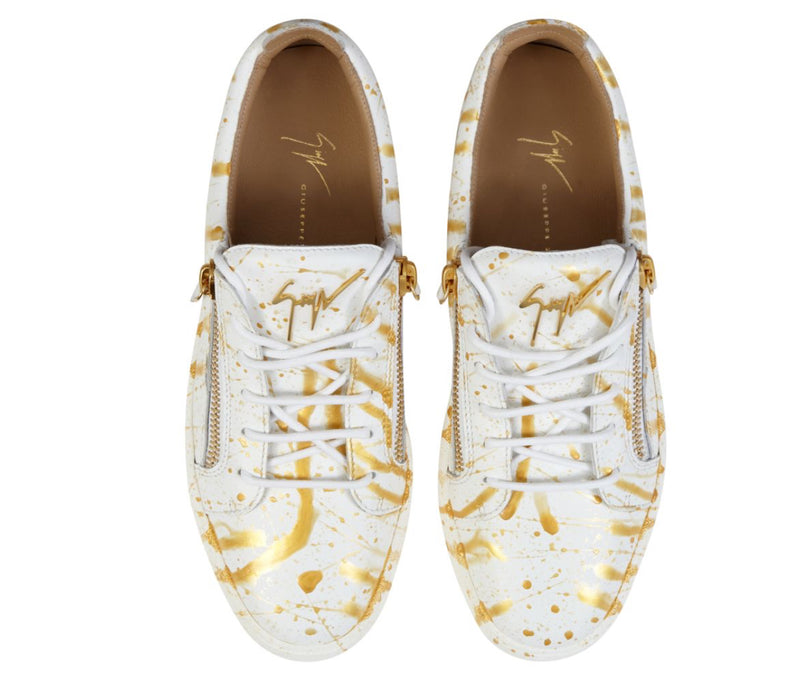 Giuseppe zanotti (white/gold Frankie low top sneaker)