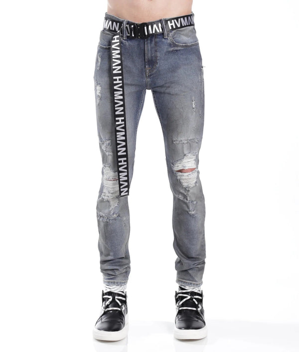 hvman (strat super skinny fit jean w black belt in alloy)