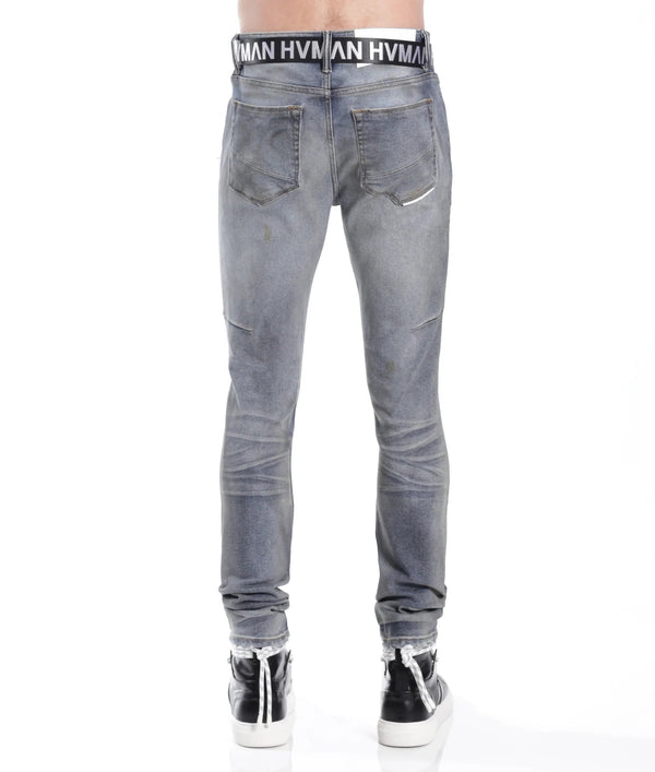 hvman (strat super skinny fit jean w black belt in alloy)