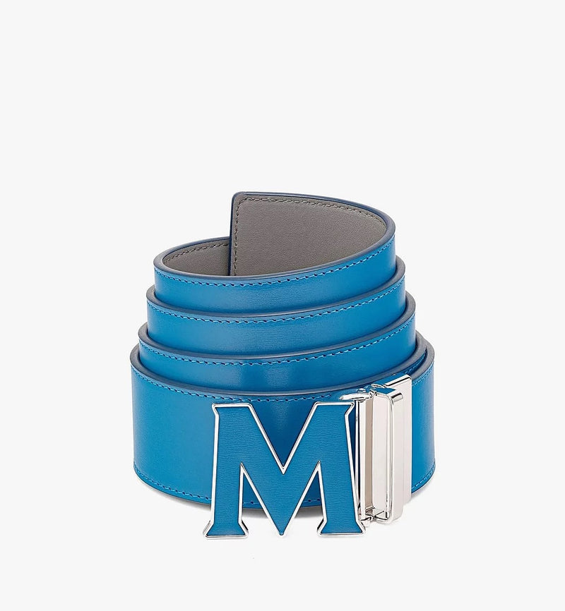 MCM Claus M Reversible Belt Vallarta Blue in Embossed Leather - US