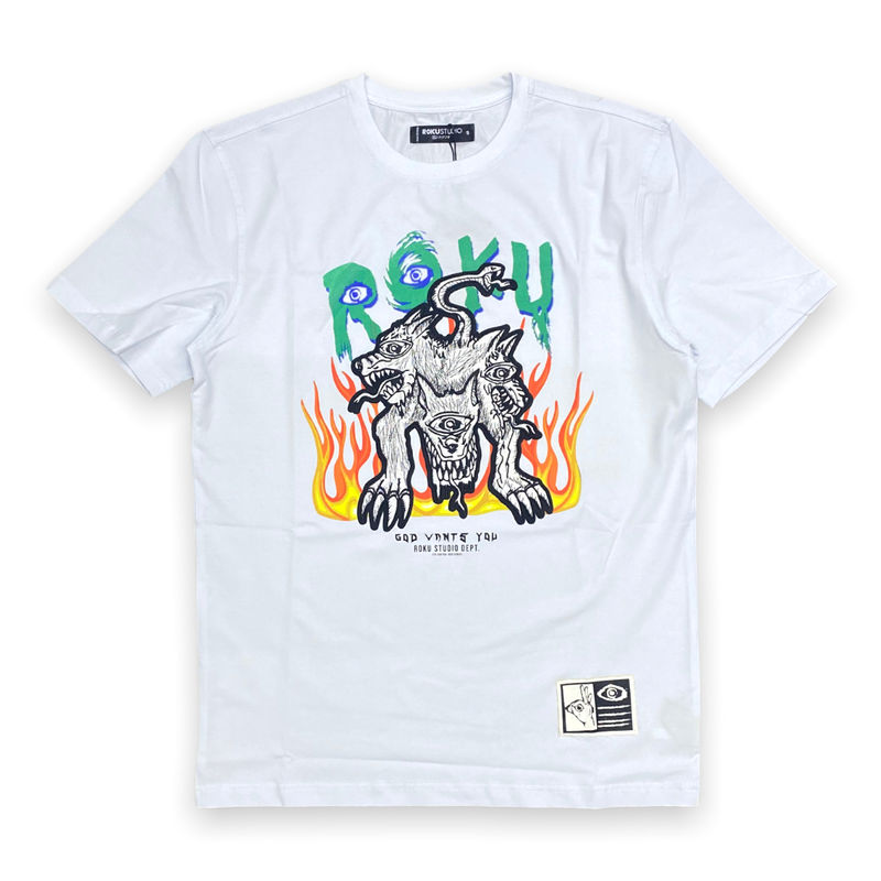 Roku studio (white “world tour t-shirt)