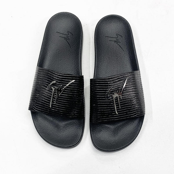 GIUSEPPE ZANOTTI (Jet black Leather slides)