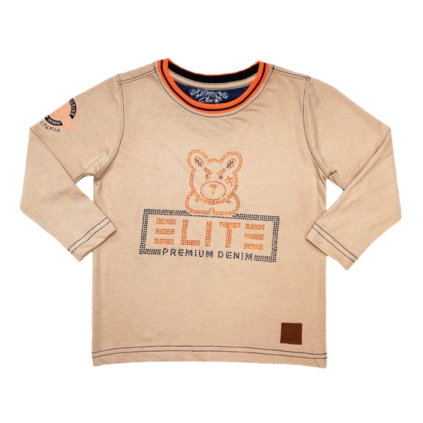 Elite denim (kids orange/cream long sleeve t-shirt)