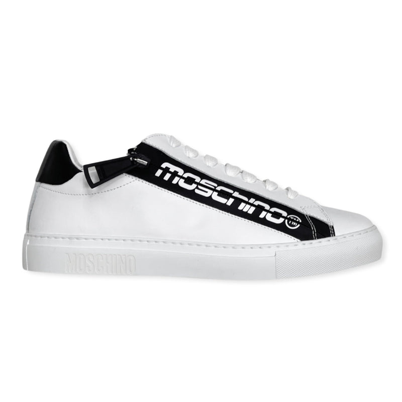 Moschino (white low top leather side zipper sneaker)