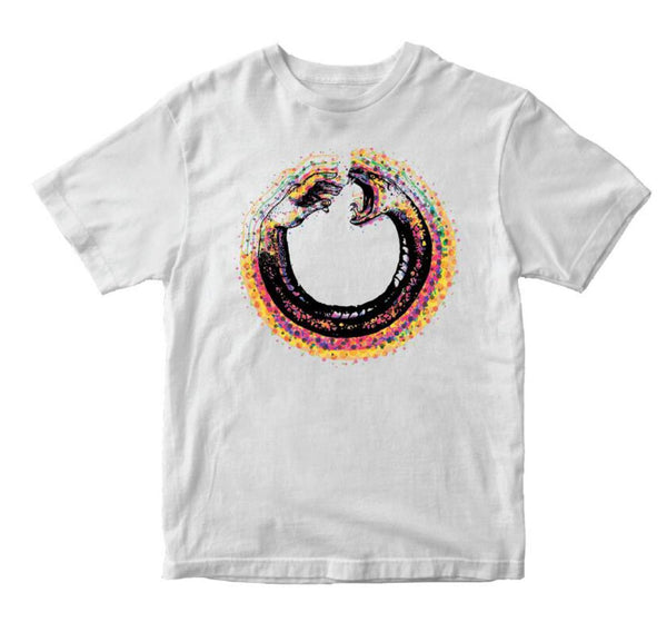 Artmeetschaos (white “rainbow snake crewneck t-shirt )
